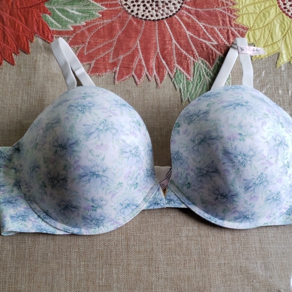 Victoria's Secret Pastel Floral Bra - White and Blue 44D